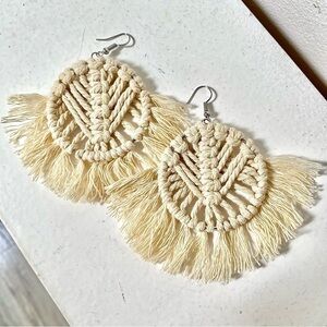 MACRAME Rustic fringe boho statement earrings w hippy/cottage core/granny vibe